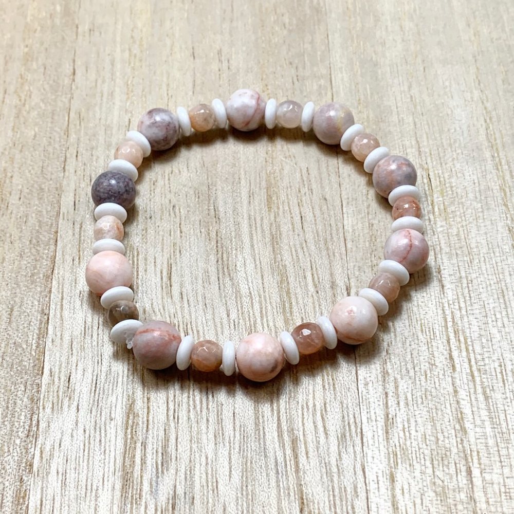 Pink Zebra Jasper & Sunstone Chakra Bracelet - Picture 3 of 4